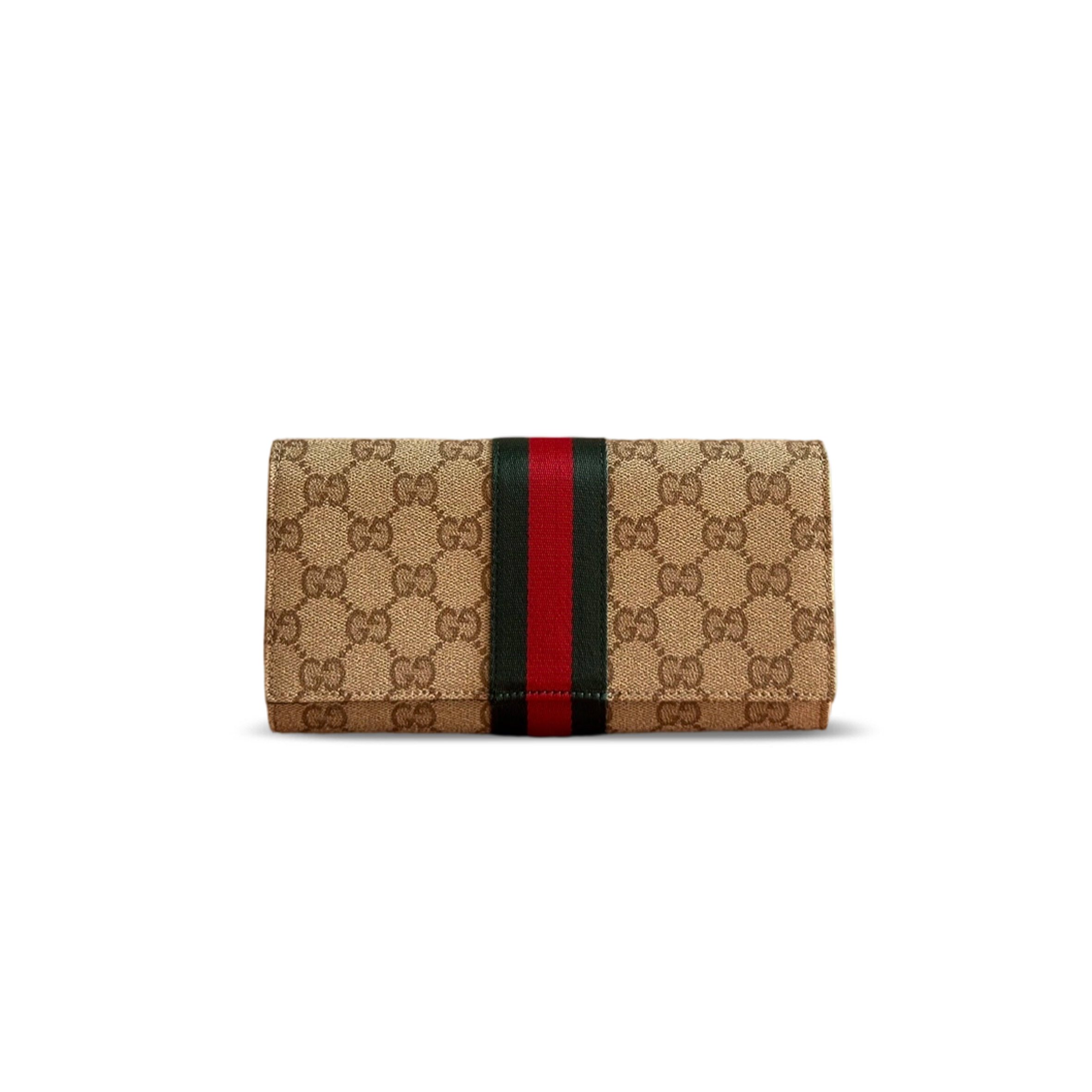 GUCCI LONG WALLET WITH WEB IN SAND AND BROWN GG CANVAS 876434 (19*10.5*2.5cm)